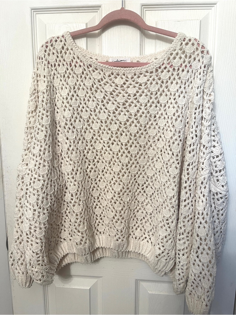 Carly Jean Los Angeles Amelia Ivory Open Knit Oversized Sweater Size M/L